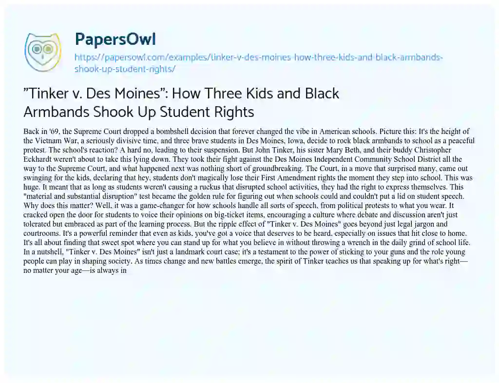 Essay on “Tinker V. Des Moines”: how Three Kids and Black Armbands Shook up Student Rights