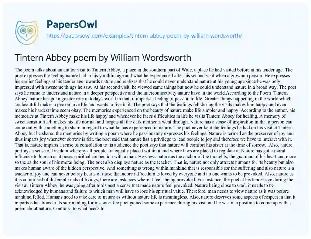 Essay on Tintern Abbey Poem by William Wordsworth