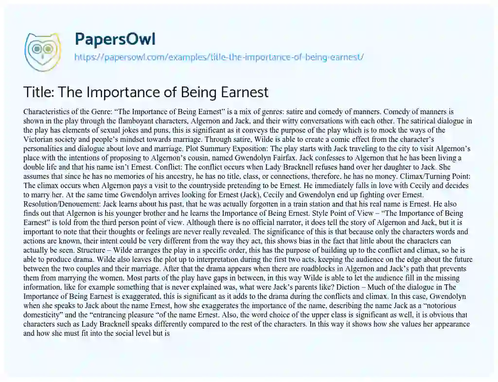 Essay on Title: the Importance of being Earnest