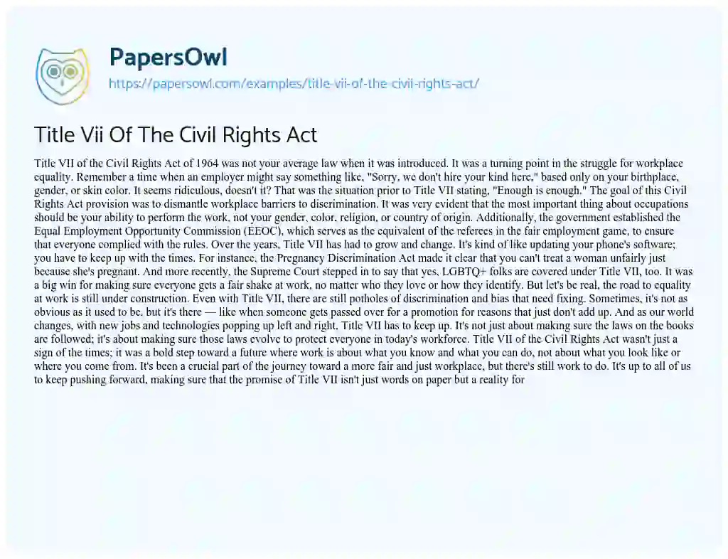 Essay on Title Vii of the Civil Rights Act