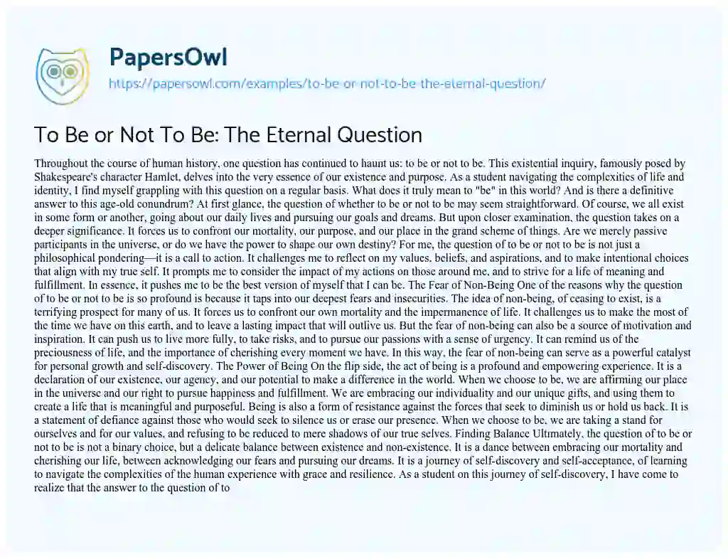 Essay on To Be or Not To Be: The Eternal Question