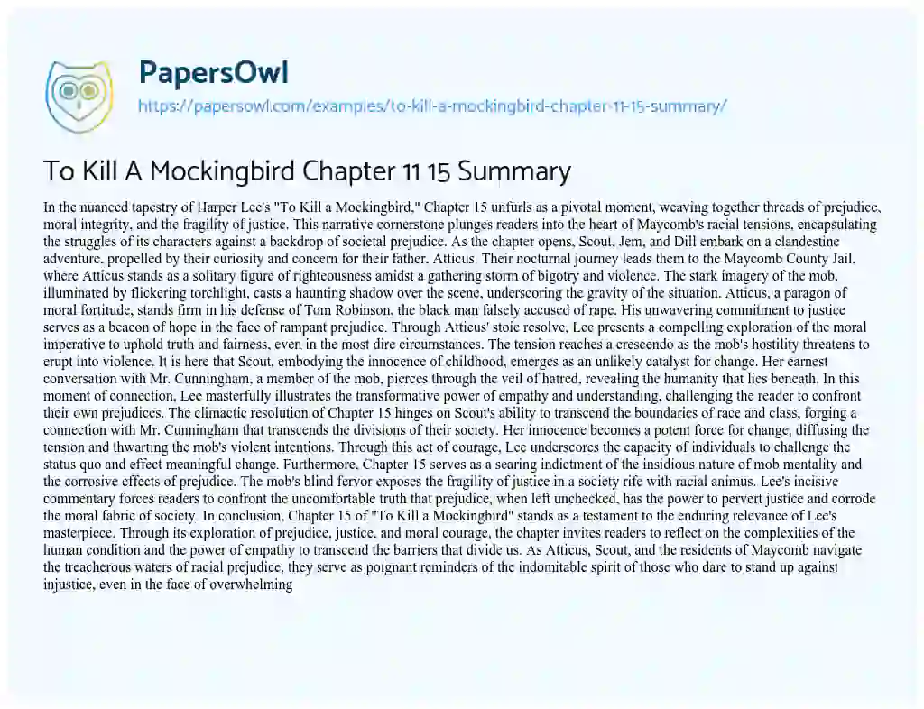 Essay on To Kill a Mockingbird Chapter 11 15 Summary