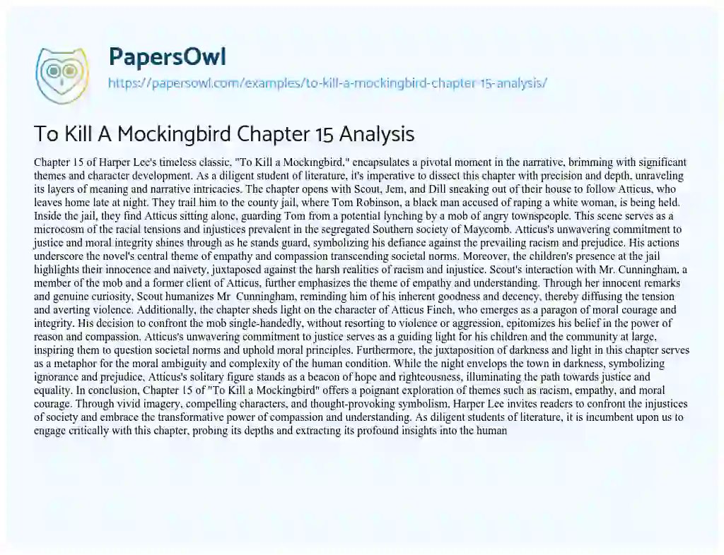 Essay on To Kill A Mockingbird Chapter 15 Analysis