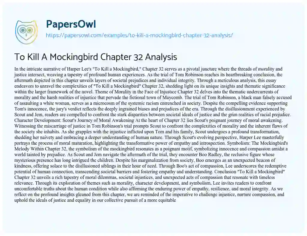 Essay on To Kill a Mockingbird Chapter 32 Analysis