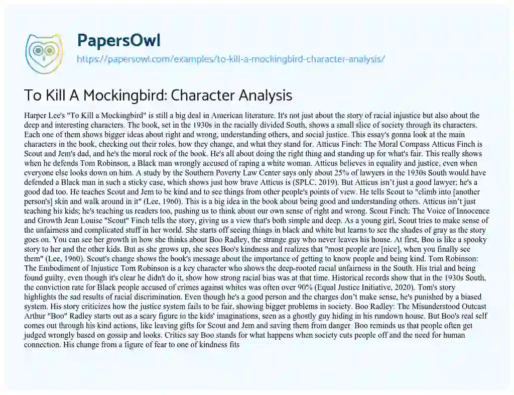 Essay on To Kill a Mockingbird: Character Analysis