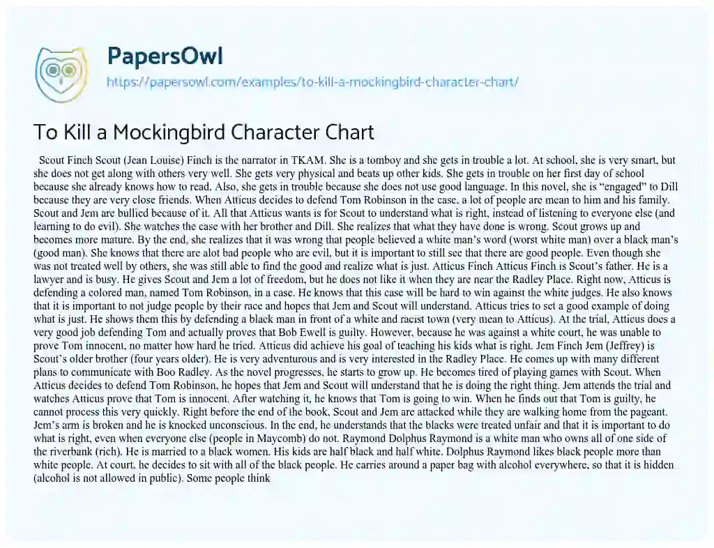 Essay on To Kill a Mockingbird Character Chart