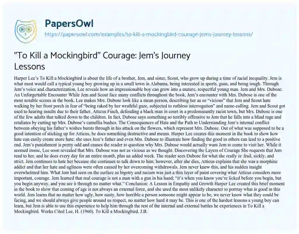 Essay on “To Kill a Mockingbird” Courage: Jem’s Journey Lessons