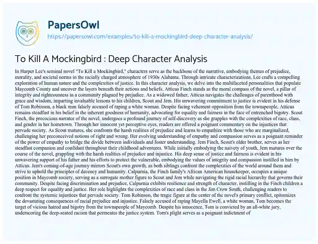 Essay on To Kill a Mockingbird : Deep Character Analysis