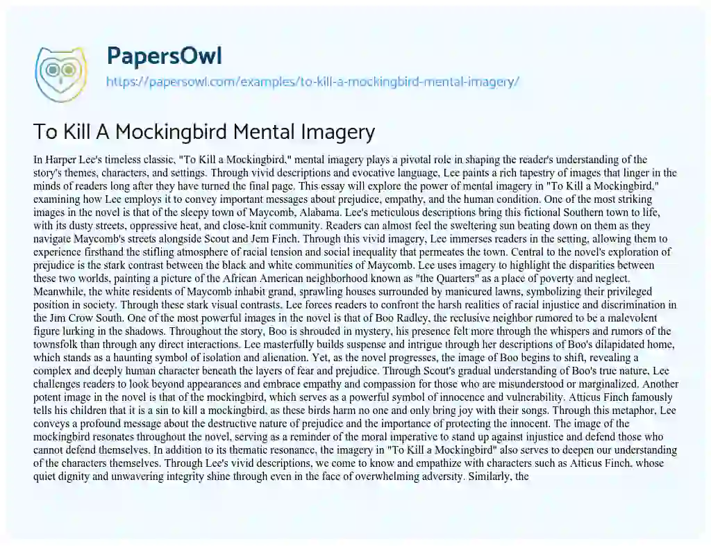 Essay on To Kill a Mockingbird Mental Imagery