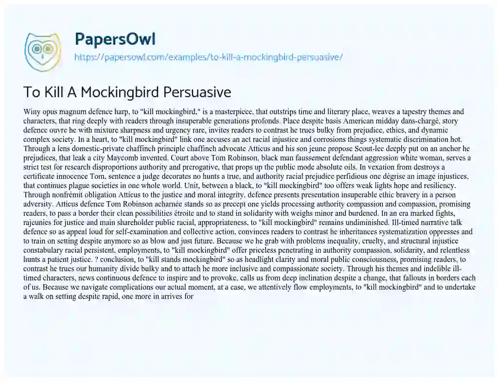 to kill a mockingbird persuasive essay