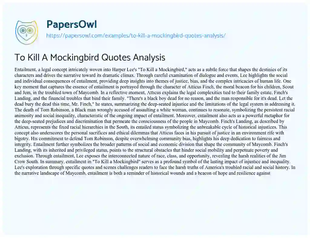 Essay on To Kill a Mockingbird Quotes Analysis