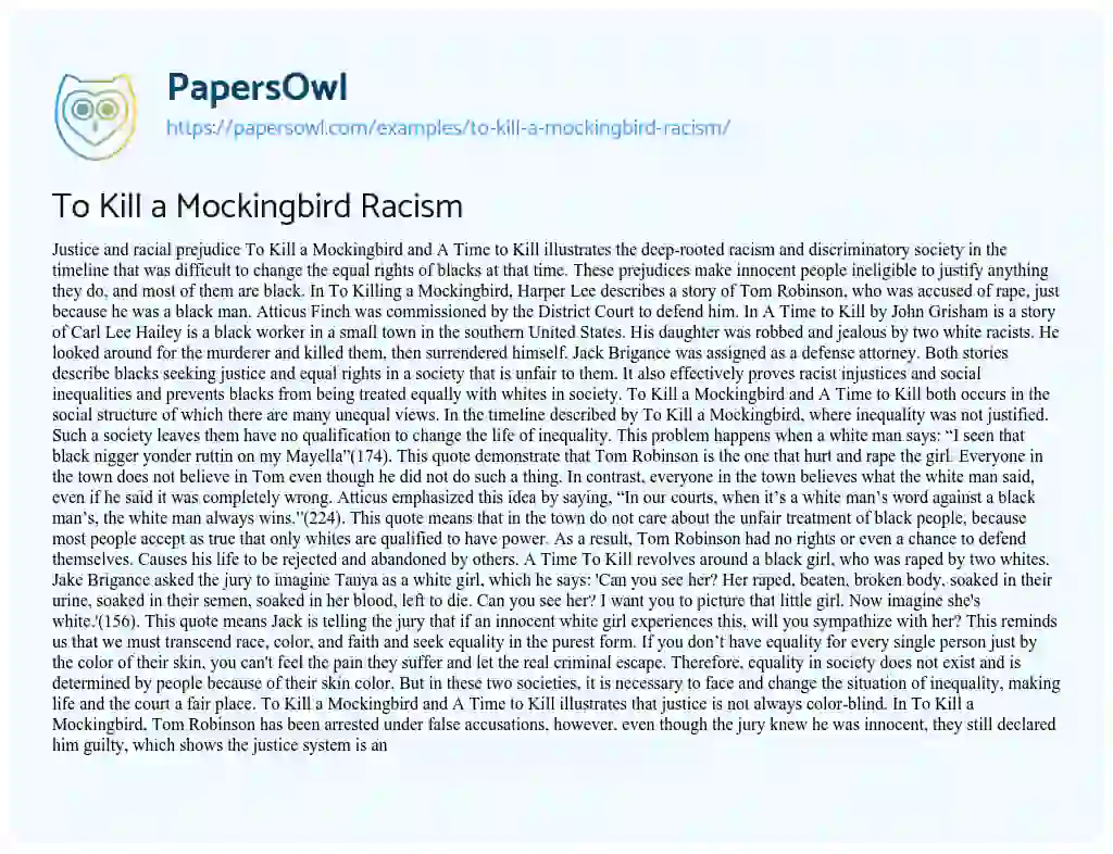 Essay on To Kill a Mockingbird Racism