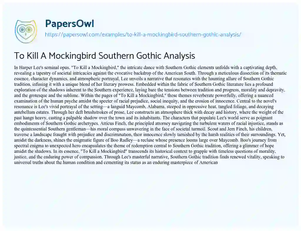 Essay on To Kill A Mockingbird Southern Gothic Analysis