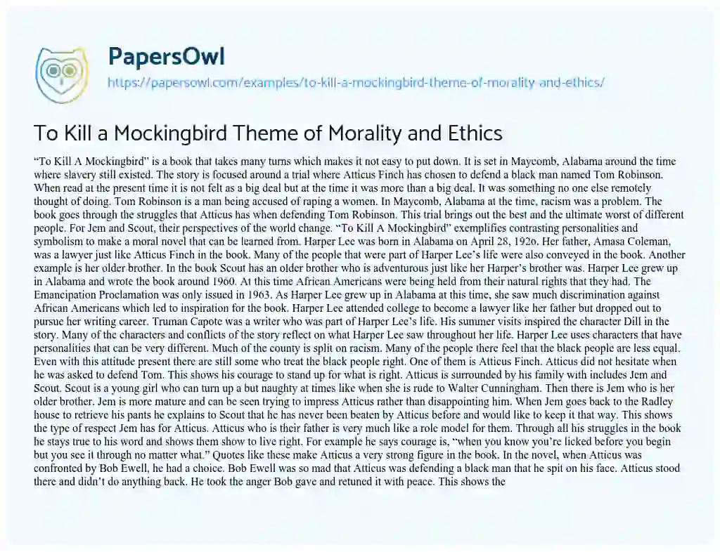 Essay on To Kill a Mockingbird Theme of Morality and Ethics