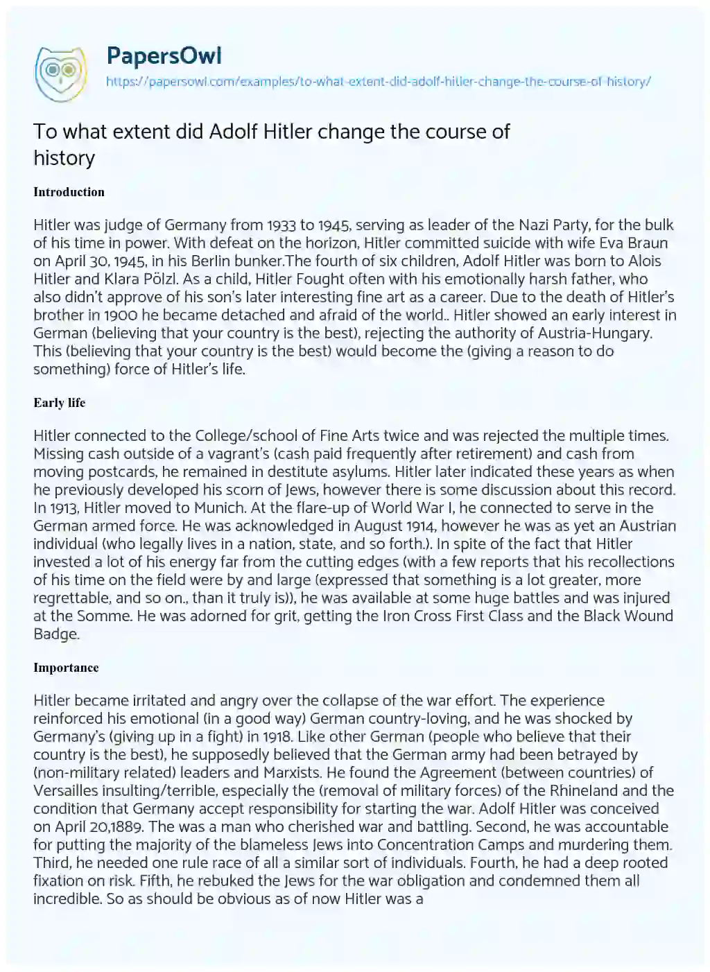 Essay on To what Extent did Adolf Hitler Change the Course of History