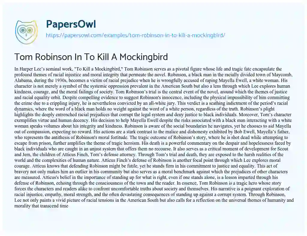 Essay on Tom Robinson in to Kill a Mockingbird