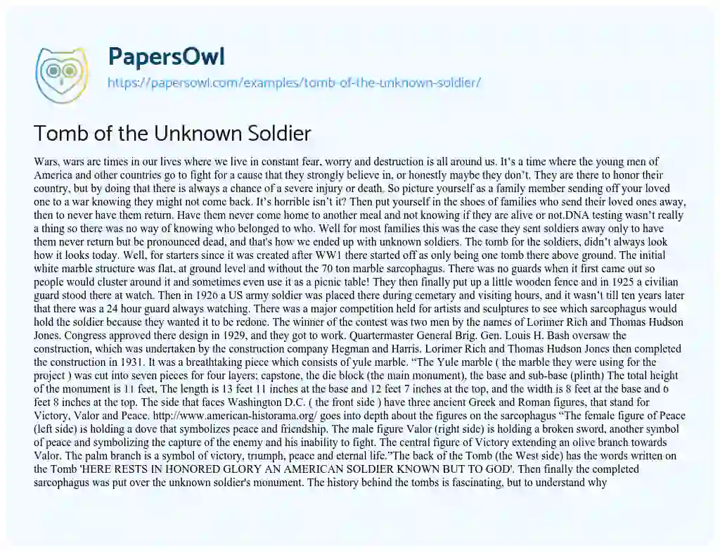 Essay on Tomb of the Unknown Soldier