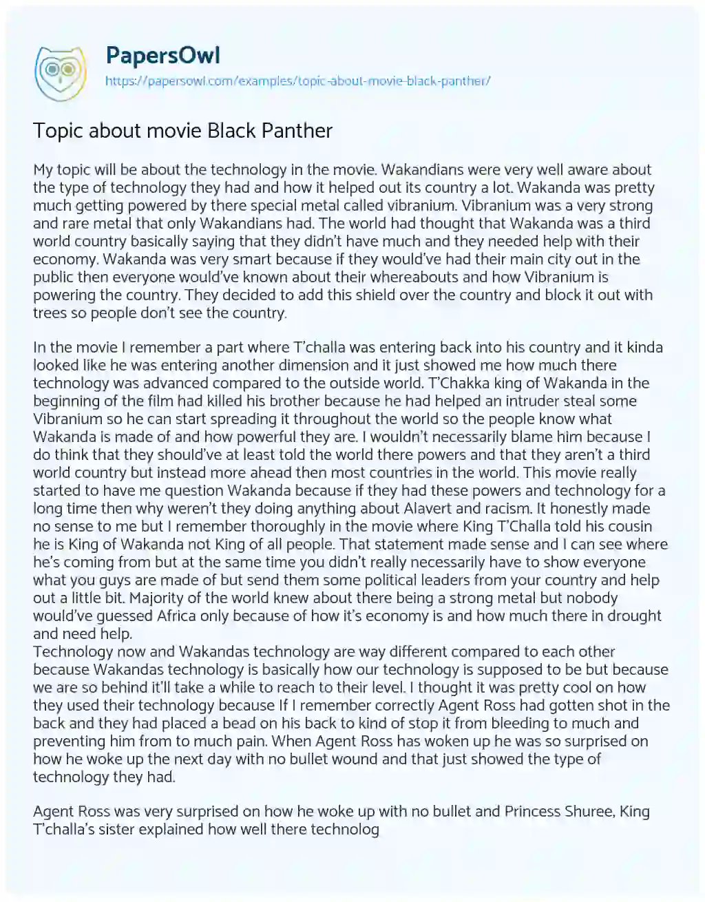 Topic about Movie Black Panther essay