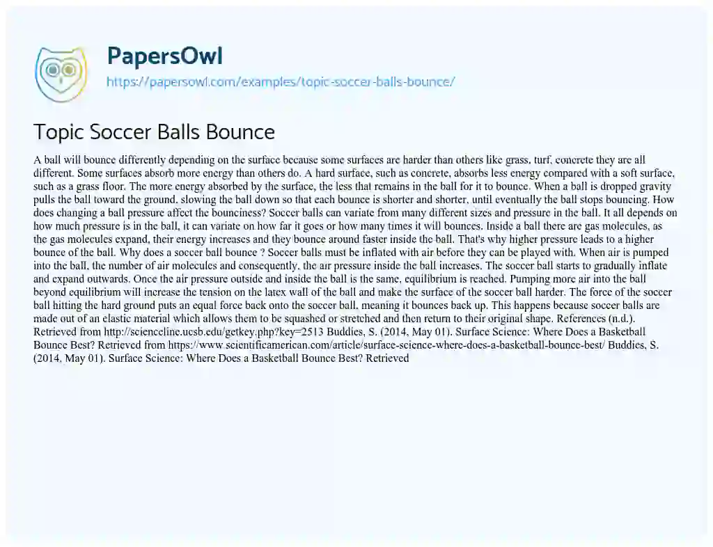 Essay on Topic Soccer Balls Bounce