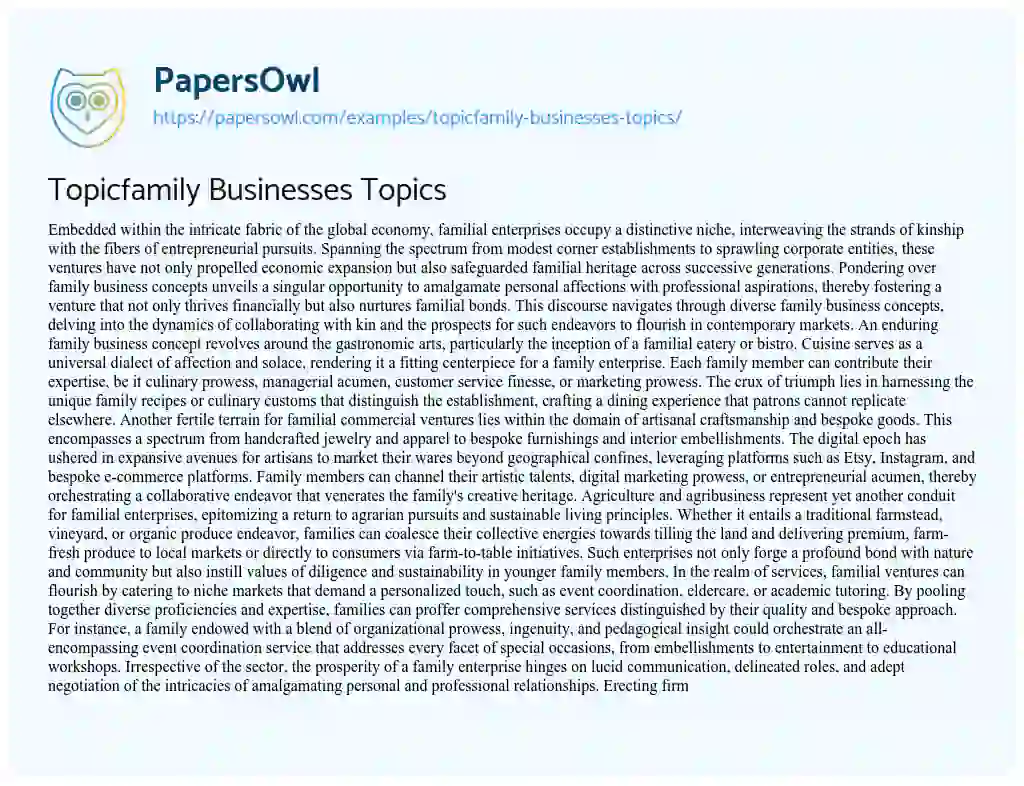 Essay on Topicfamily Businesses Topics
