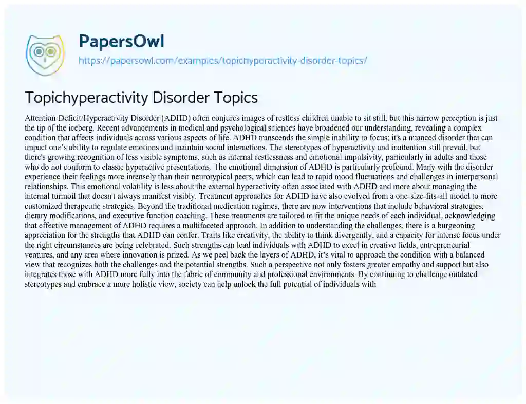 Essay on Topichyperactivity Disorder Topics