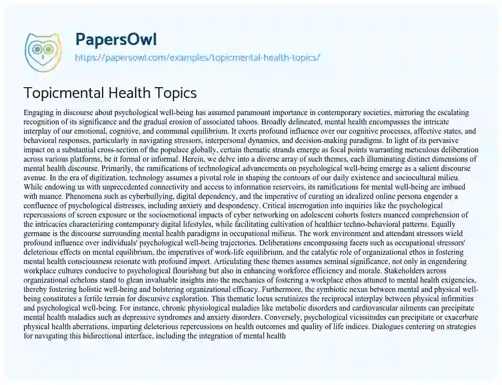 Essay on Topicmental Health Topics