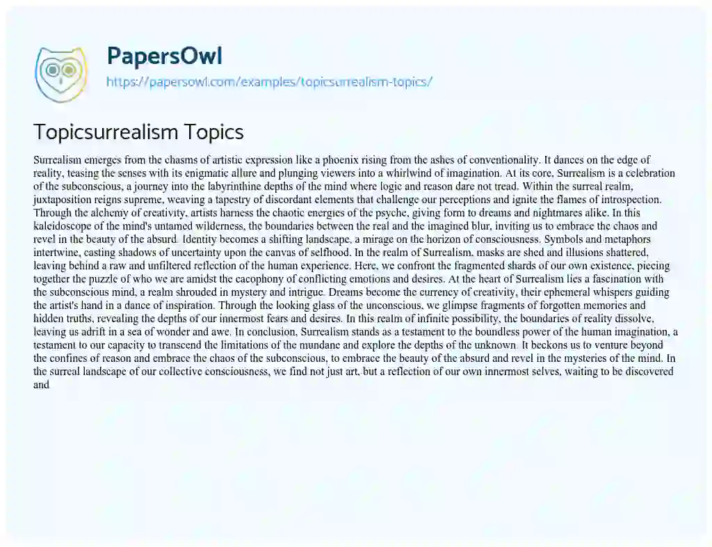 Essay on Topicsurrealism Topics
