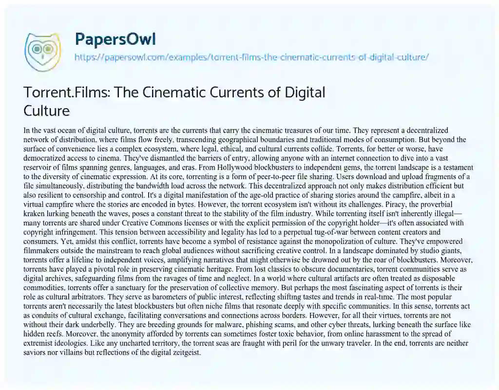 Essay on Torrent.Films: the Cinematic Currents of Digital Culture