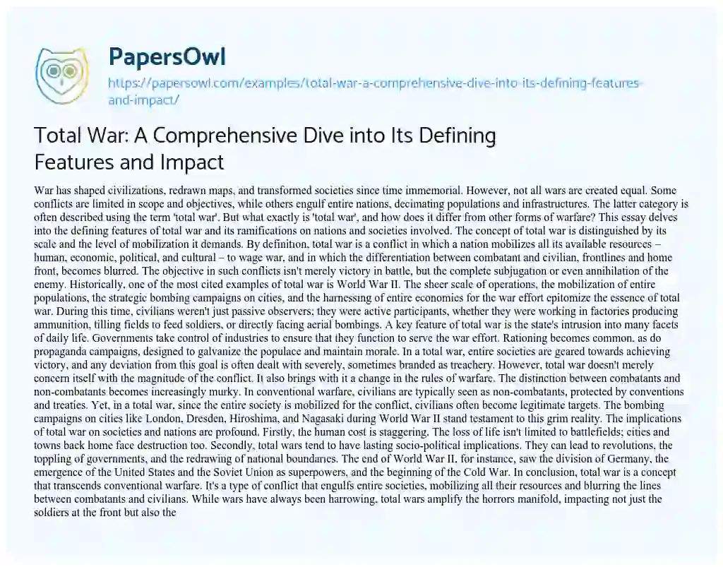 Essay on Total War: a Comprehensive Dive into its Defining Features and Impact