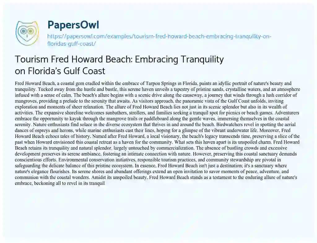 Essay on Tourism Fred Howard Beach: Embracing Tranquility on Florida’s Gulf Coast