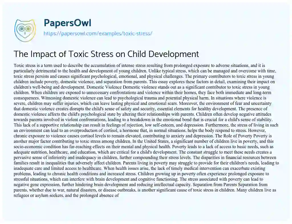 Essay on Essay about Toxic Stress