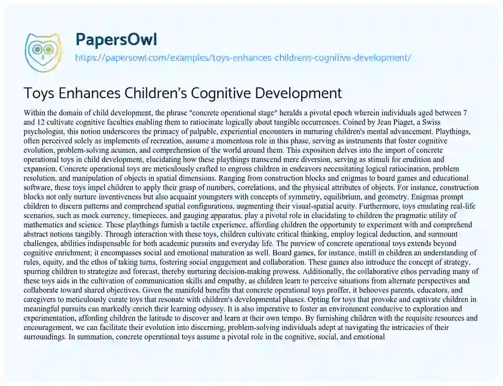 Essay on Toys Enhances Children’s Cognitive Development