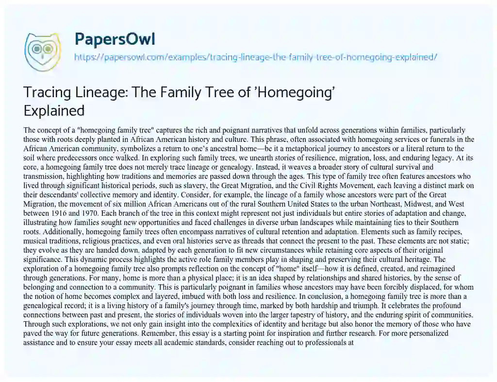 Essay on Tracing Lineage: the Family Tree of ‘Homegoing’ Explained