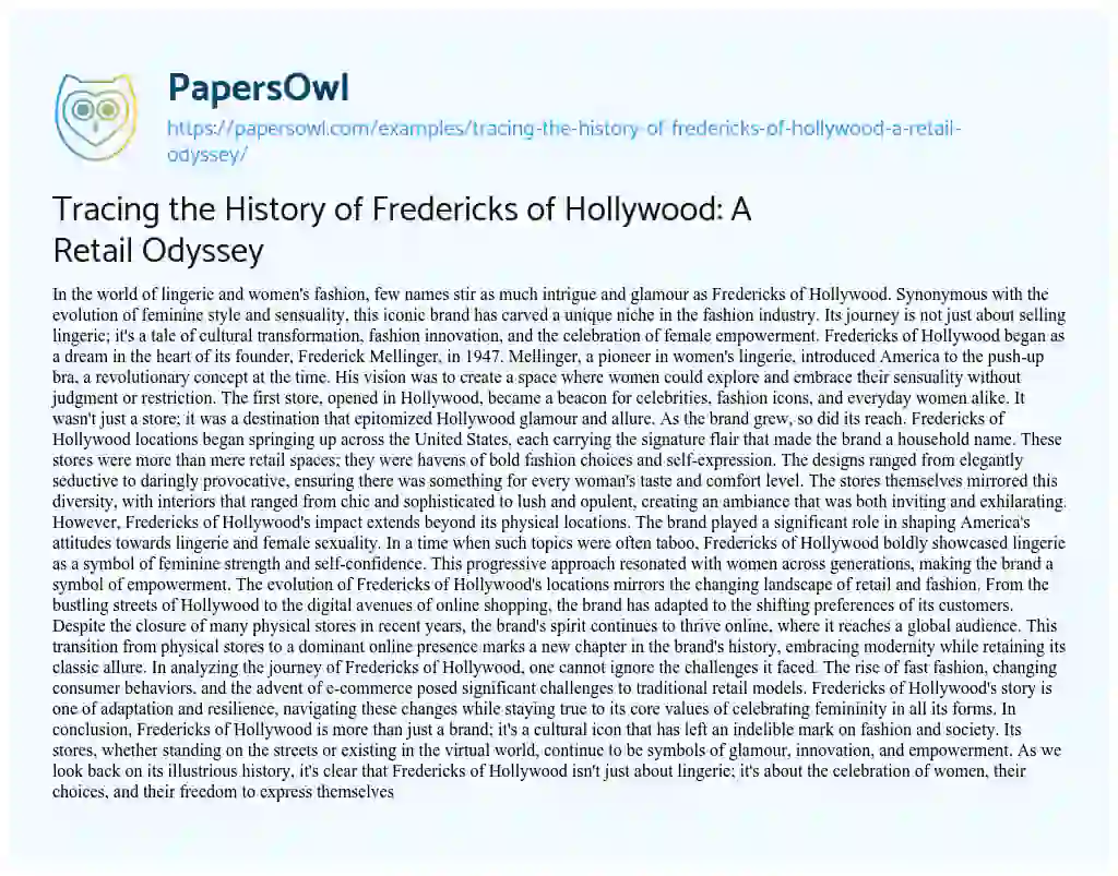 Essay on Tracing the History of Fredericks of Hollywood: a Retail Odyssey