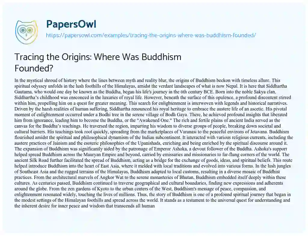 Essay on Tracing the Origins: where was Buddhism Founded?