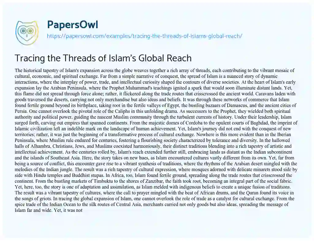 Essay on Tracing the Threads of Islam’s Global Reach