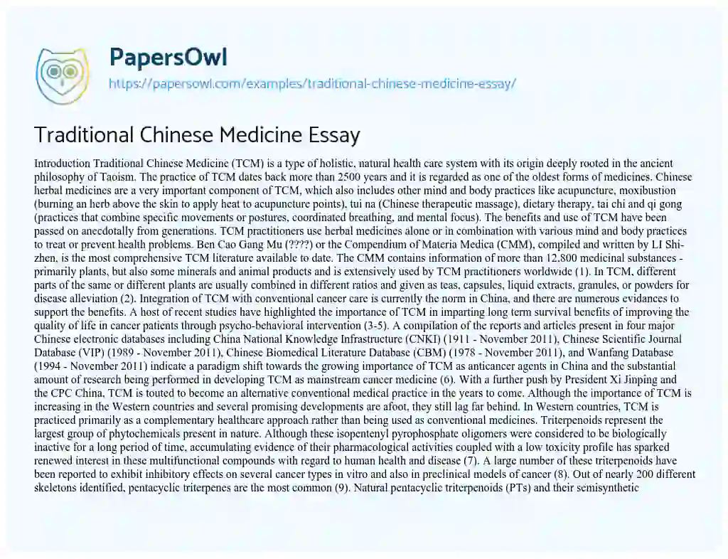 Essay on Traditional Chinese Medicine Essay