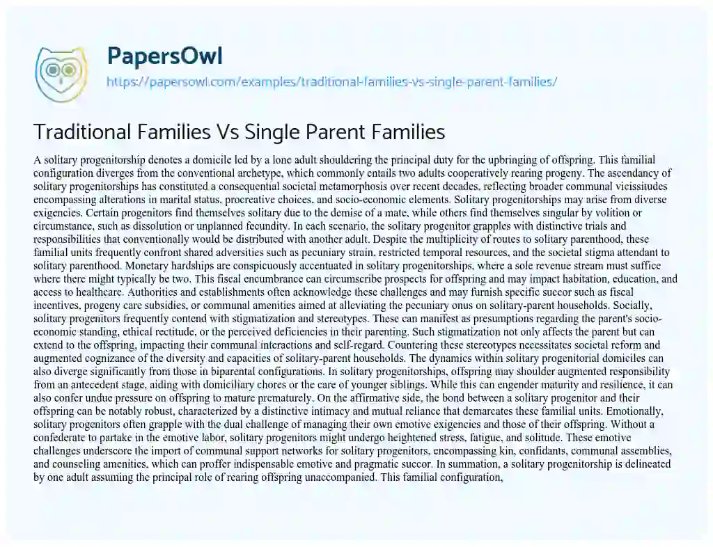 Essay on Traditional Families Vs Single Parent Families