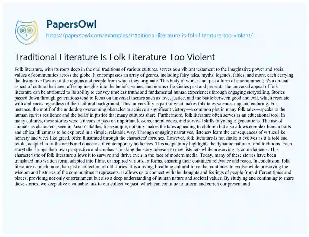 Essay on Traditional Literature is Folk Literature too Violent