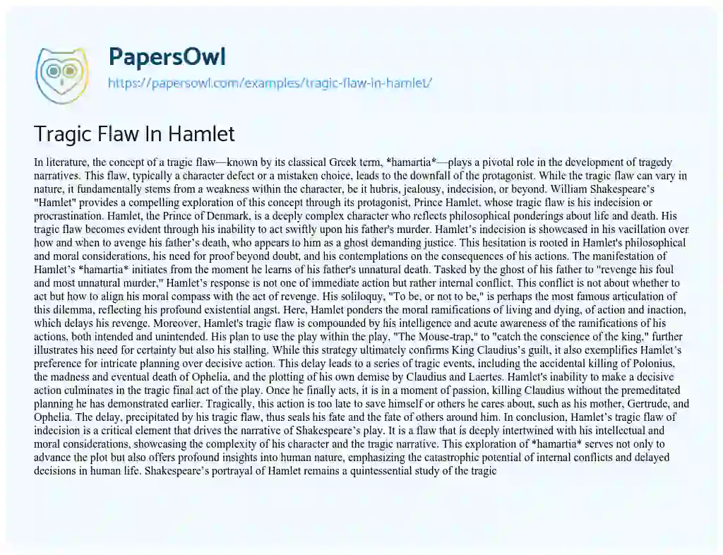 Essay on Tragic Flaw in Hamlet