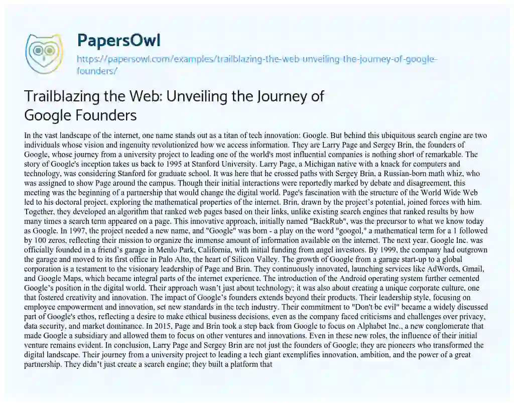 Essay on Trailblazing the Web: Unveiling the Journey of Google Founders