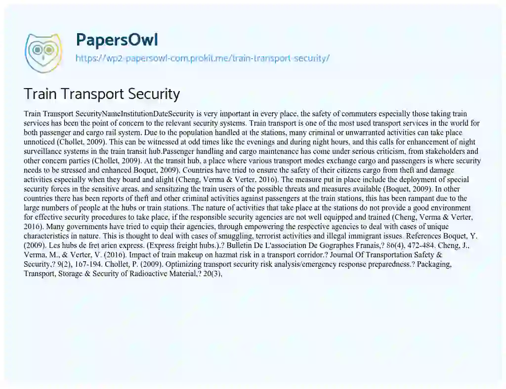 Train Transport Security essay