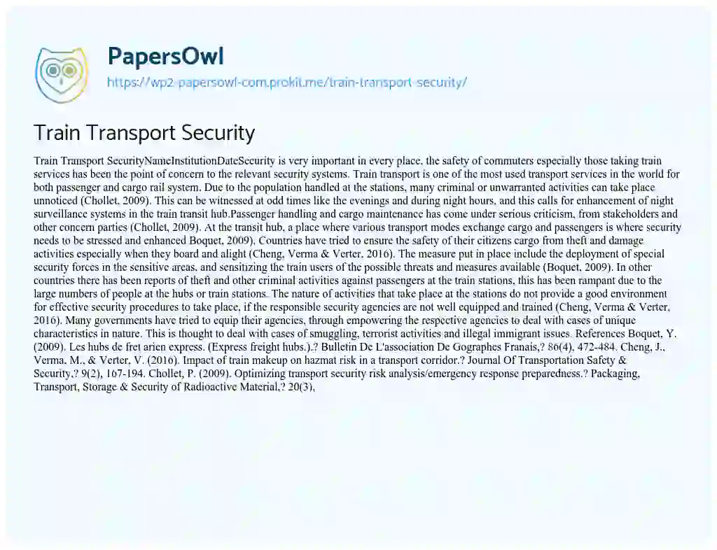 Essay on Train Transport Security