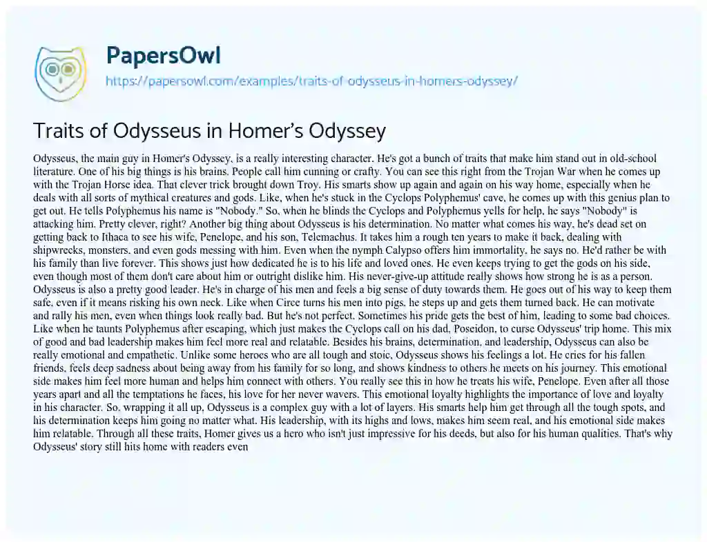 Essay on Traits of Odysseus in Homer’s Odyssey