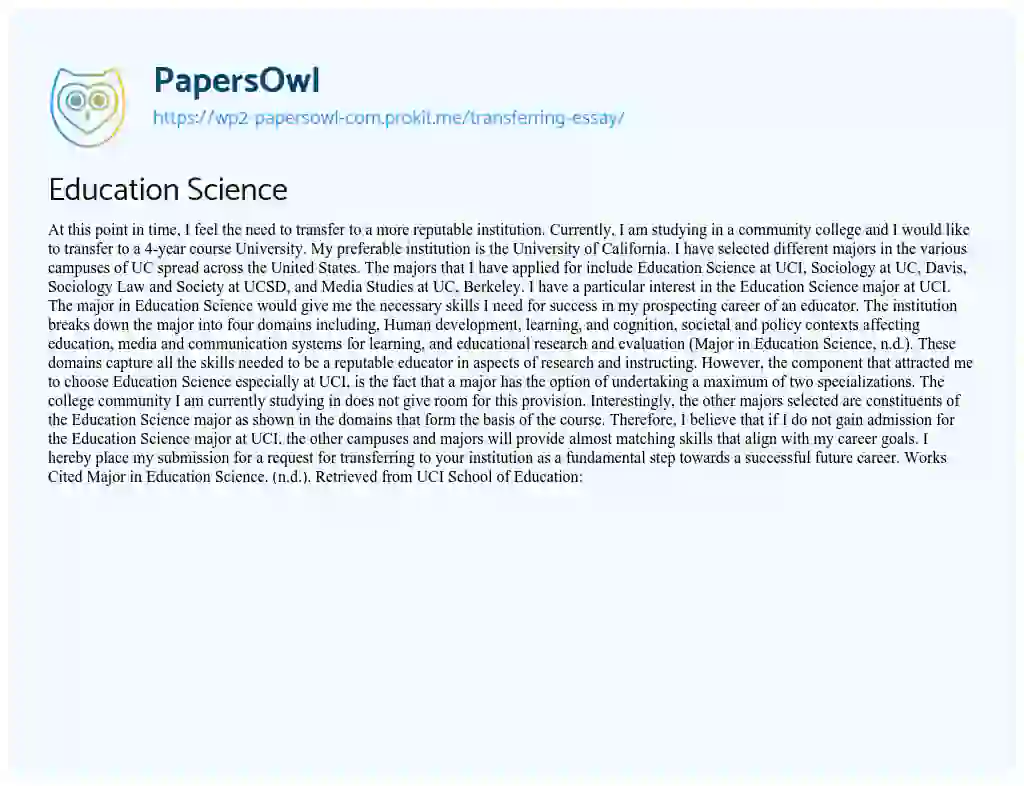 Essay on Education Science