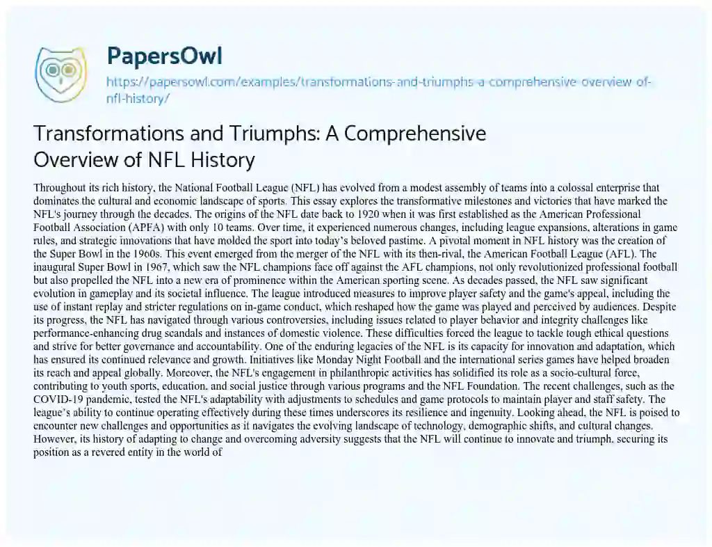 Essay on Transformations and Triumphs: a Comprehensive Overview of NFL History