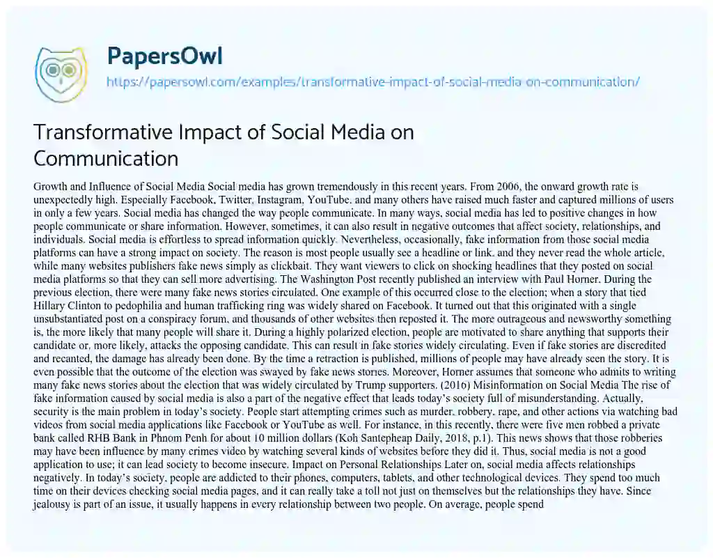 Essay on Transformative Impact of Social Media on Communication
