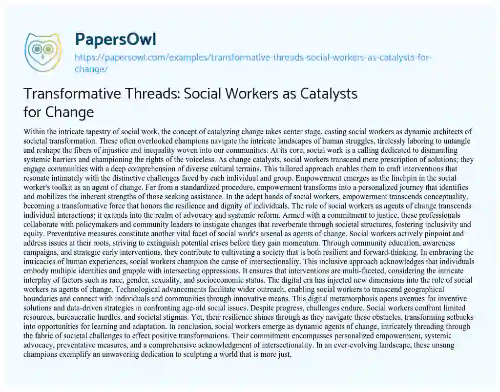 Essay on Transformative Threads: Social Workers as Catalysts for Change