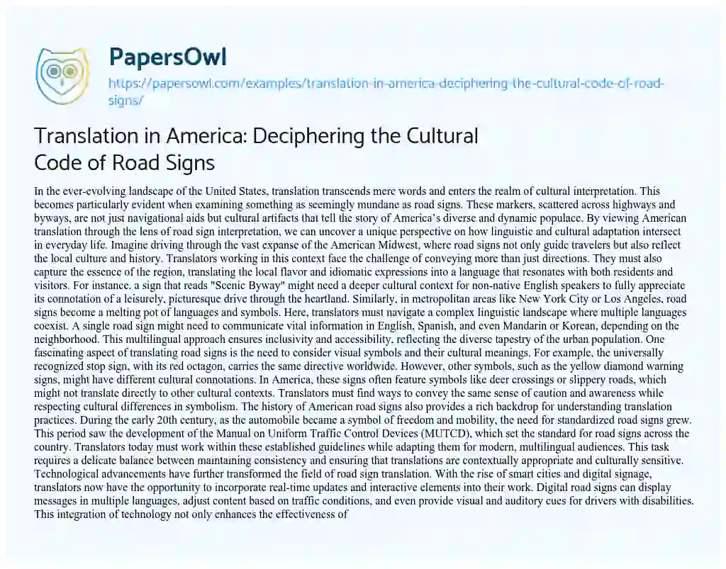 Essay on Translation in America: Deciphering the Cultural Code of Road Signs