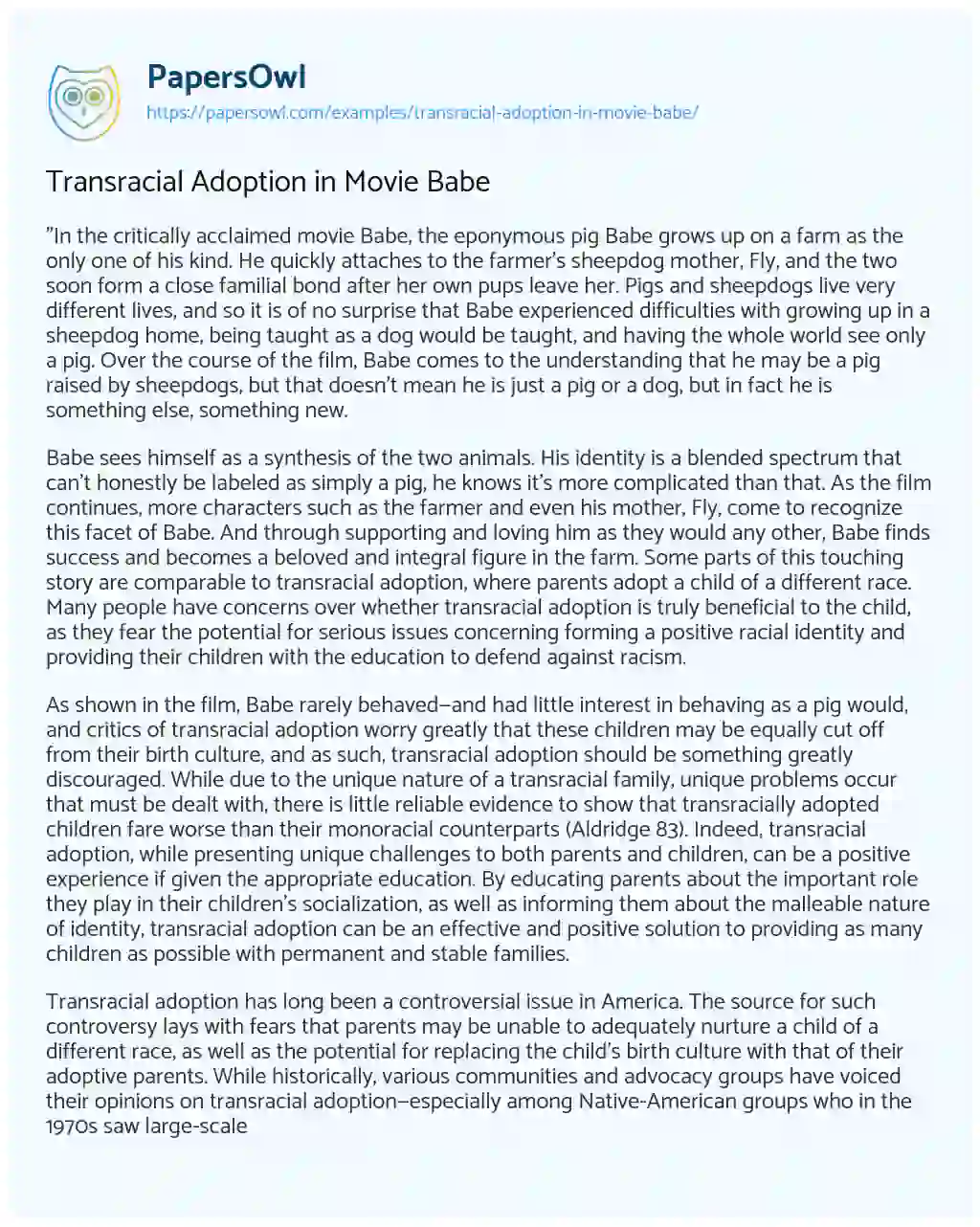 Essay on Transracial Adoption in Movie Babe